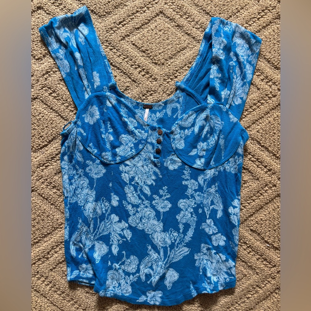FREE PEOPLE Blue Floral Scoop-Neck Tank Too